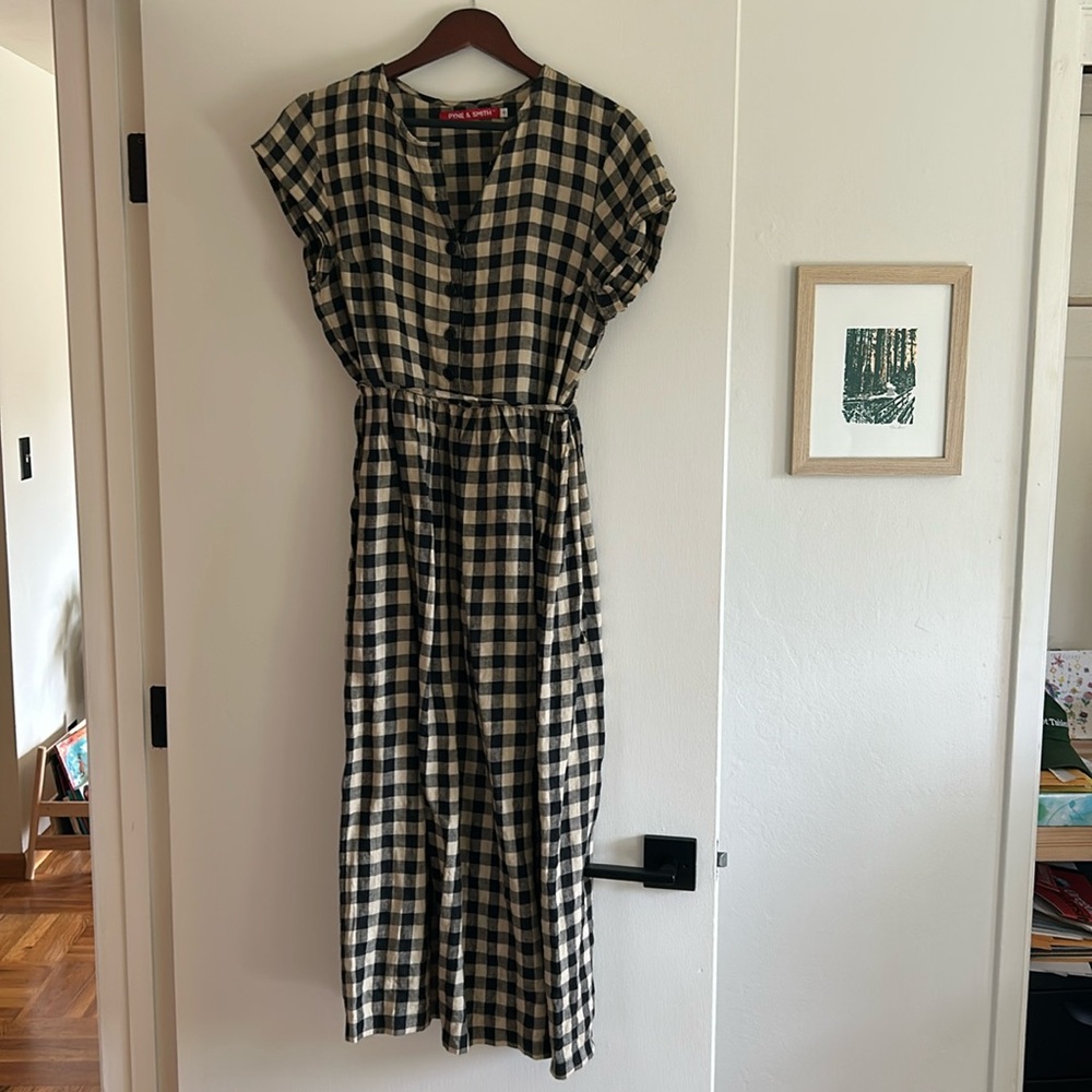 Pyne & Smith Model No.16 ButtonUp, Full Length Dress in Montmartre Check Linen-M
